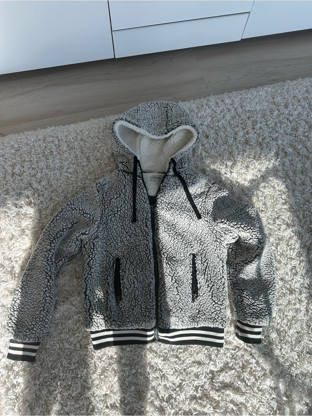 Charlotte Russe Cream and Gray Sherpa Zip Hoodie